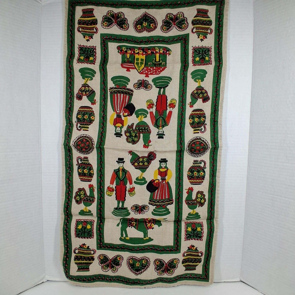 Vintage Dutch Tea Towel 100% Linen Pennsylvania Folk Art  26" x 14"‎ Cottagecore